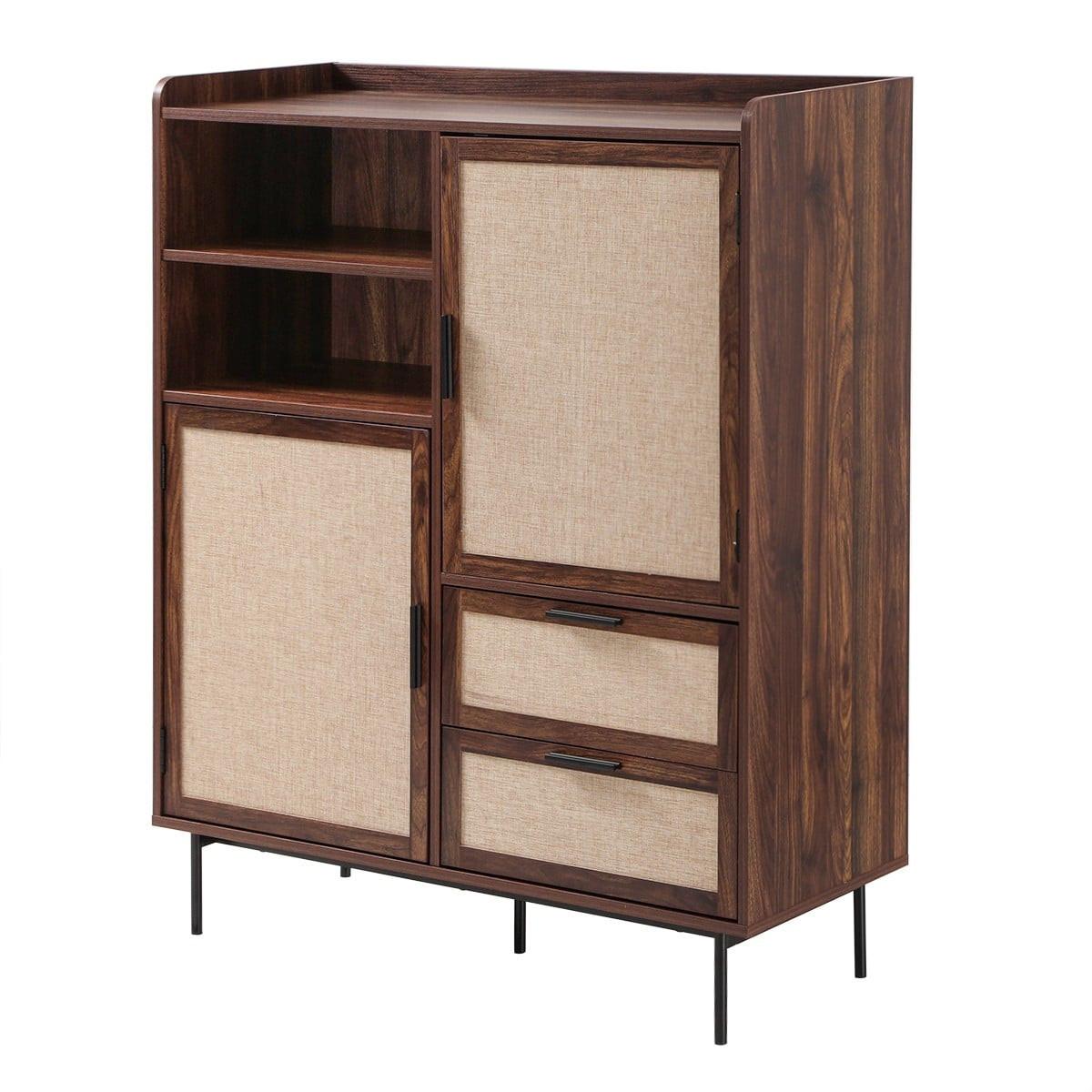 HIGHBOARD 2 Türen 2 Schubladen aus Textil und Walnuss-Dekor 120/40/80 cm - Nussbaumfarben, Holzwerkstoff (39.5/120/47cm) - Calicosy