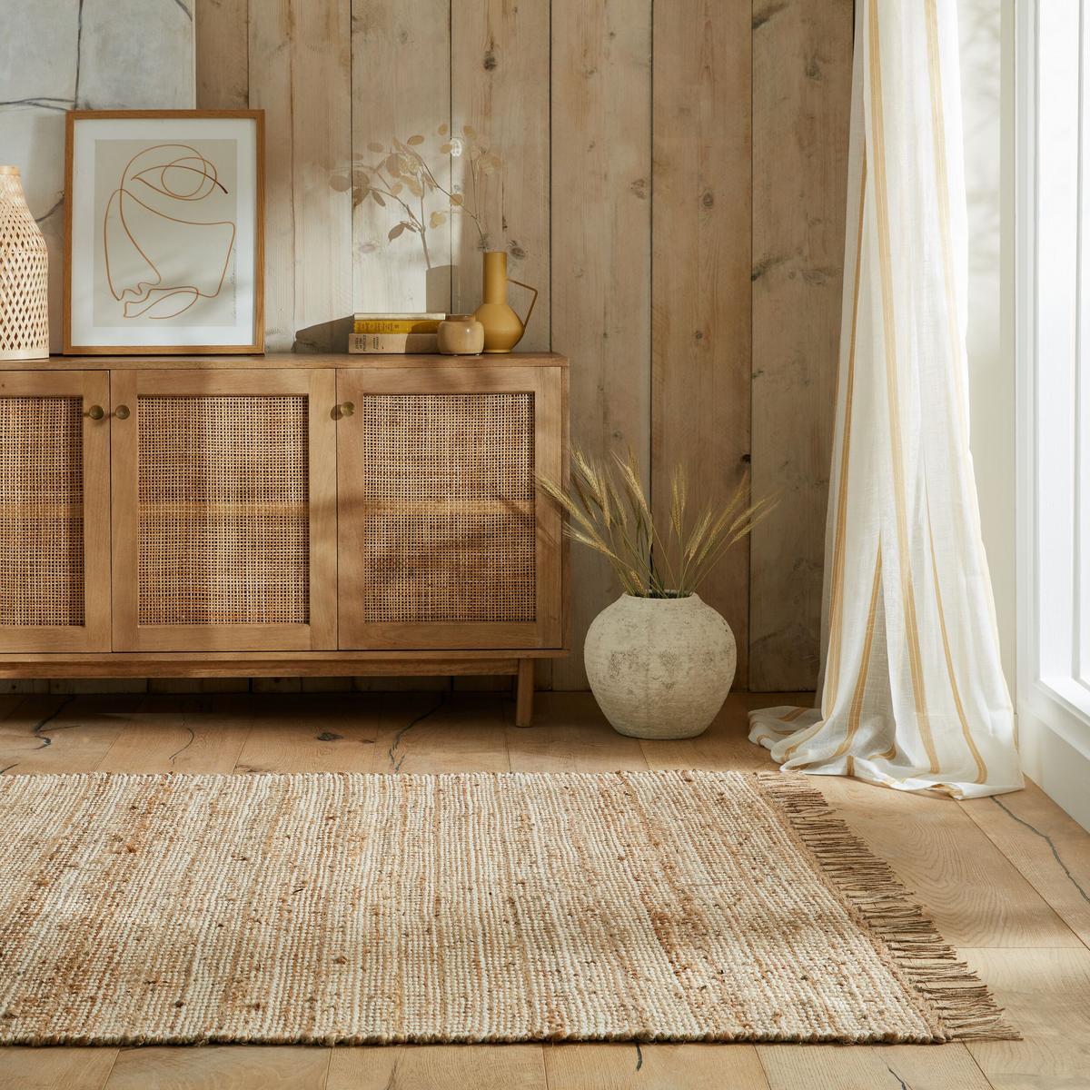 JUTETEPPICH handgewebt mit Fransen CONWY, einfarbig, Beige, 200 x 290 cm - Beige, Textil (200/290cm) - KADIMA DESIGN