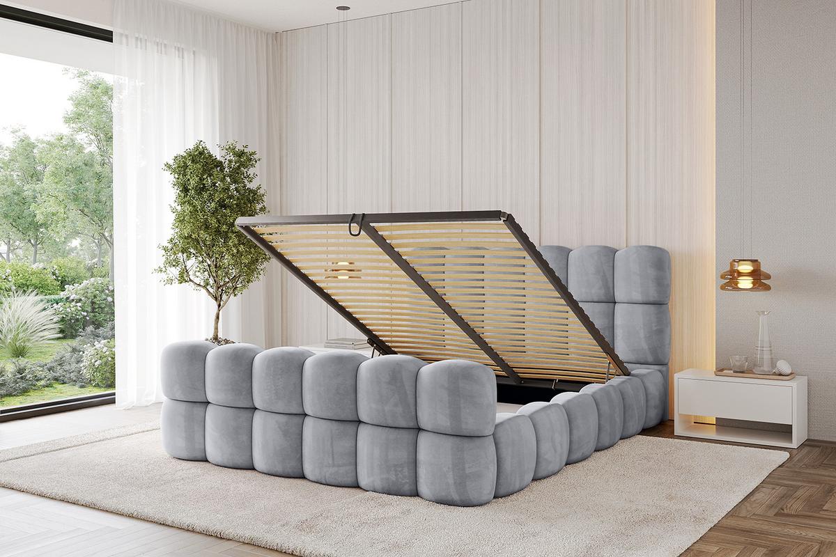 POLSTERBETT mit Bettkasten, Fußteil und Lattenrost, Bett mit Matratze H3/H4 - LEYA-Z 200x200 Hellgrau - Hellgrau, Holzwerkstoff/Textil (200/200cm) - ALTDECOR