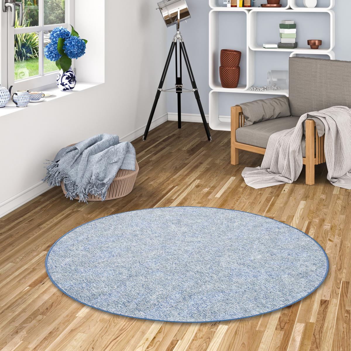SCHLINGENTEPPICH MEMORY MELIERT RUND - Blau, Textil (100/100cm) - Snapstyle