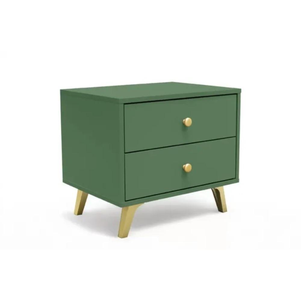 NACHTTISCH Solea Lux mit 2 Schubladen, Grün - Goldfarben/Grün, Holzwerkstoff (54/48/41cm) - Beautysofa