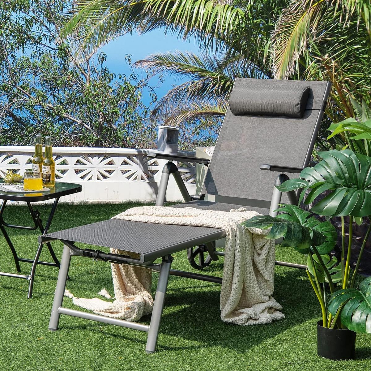 GARTENLIEGE Grau - Grau, Metall (173/78.5/66cm) - COSTWAY