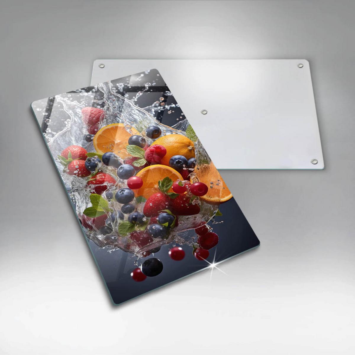 GLASPLATTE 30x52 cm Früchte im Wasser - Multicolor, Glas (30/52cm) - Wallfluent