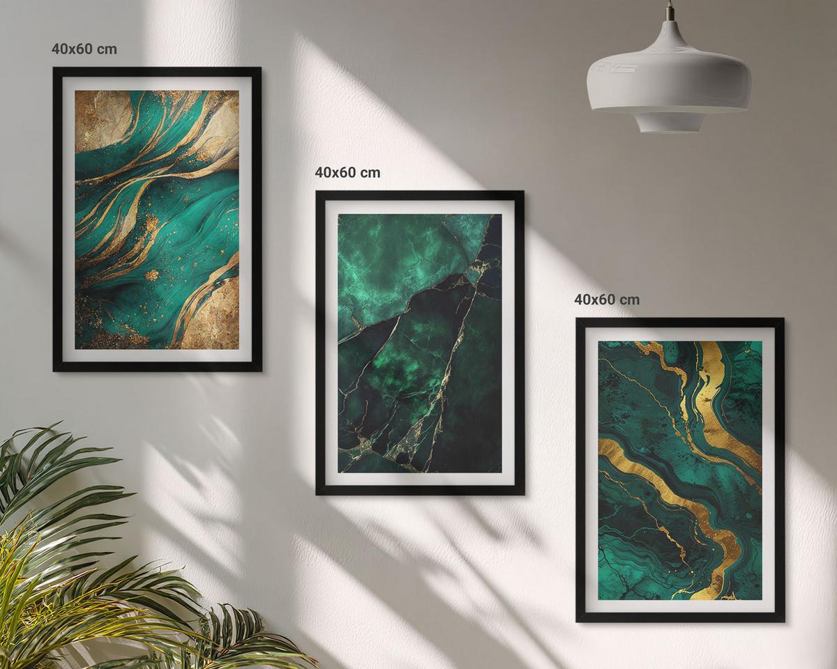 BILDER SET 3er Set - 40x60 cm Schwarzer Rahmen - Elegante Steinmuster - Schwarz, Kunststoff (40/60cm) - TULUP