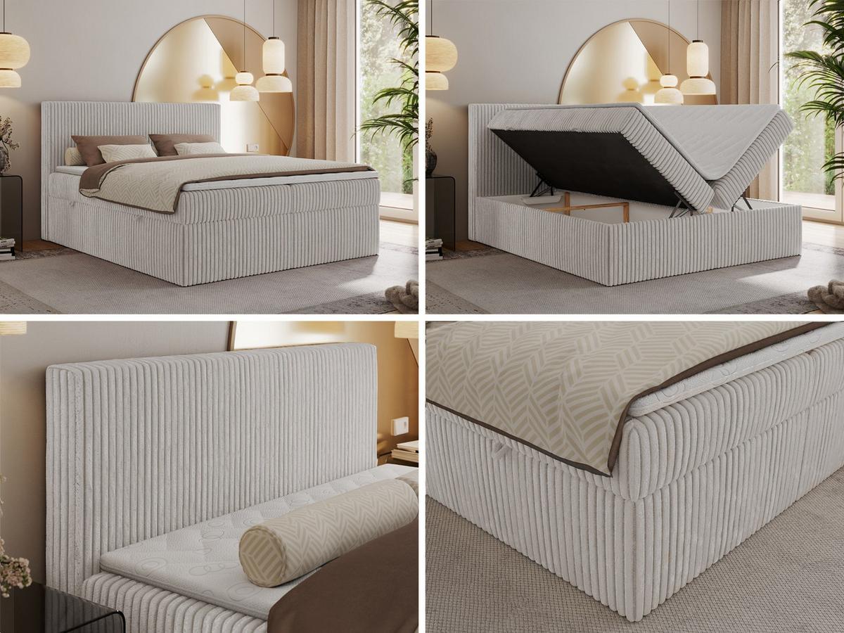 BOXSPRINGBETT TILIANO 160/200 - Hellgrau Cord - H4 - Hellgrau, Textil (160/200cm) - MKS