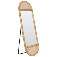 STANDSPIEGEL 150 cm Rattan Naturfarben Barges - Schwarz/Naturfarben, Naturmaterialien (50/150/3cm) - Beliani