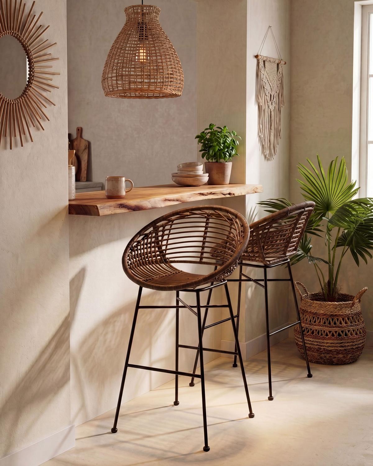 BARSTUHL 2er-Set Rattan Braun Windom - Braun, Naturmaterialen (56/95/51cm) - Beliani