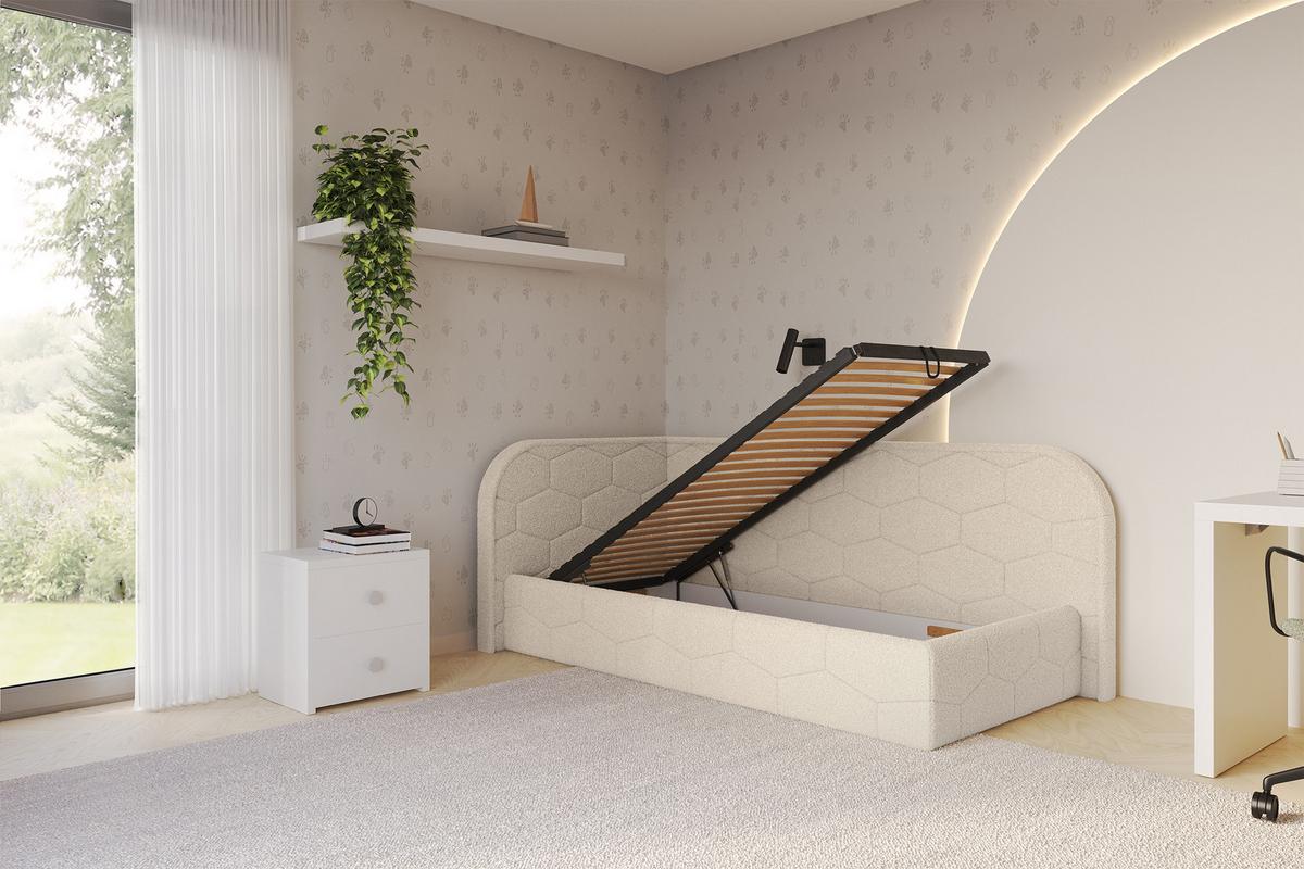 EINZELLBETT Jugendbett mit Bettkasten und Matratze H3/H4, Rechts - JAXY 80x200 Dunkelbeige - Taupe, Holzwerkstoff/Textil (80/200cm) - ALTDECOR