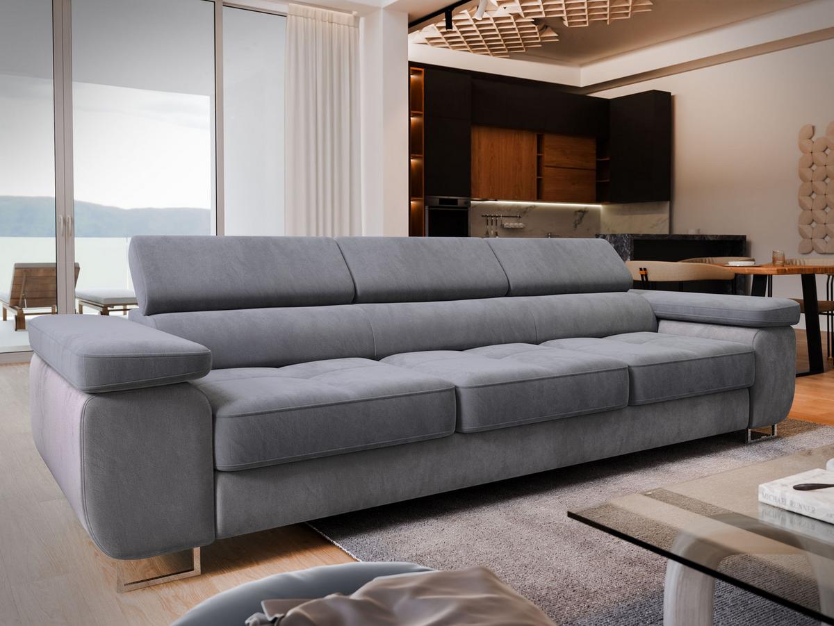 SCHLAFSOFA MOSINE Grau Velours-Stoff mit Schlaffunktion - Hellgrau/Grau, Holz (276/98/87cm) - MASSENO