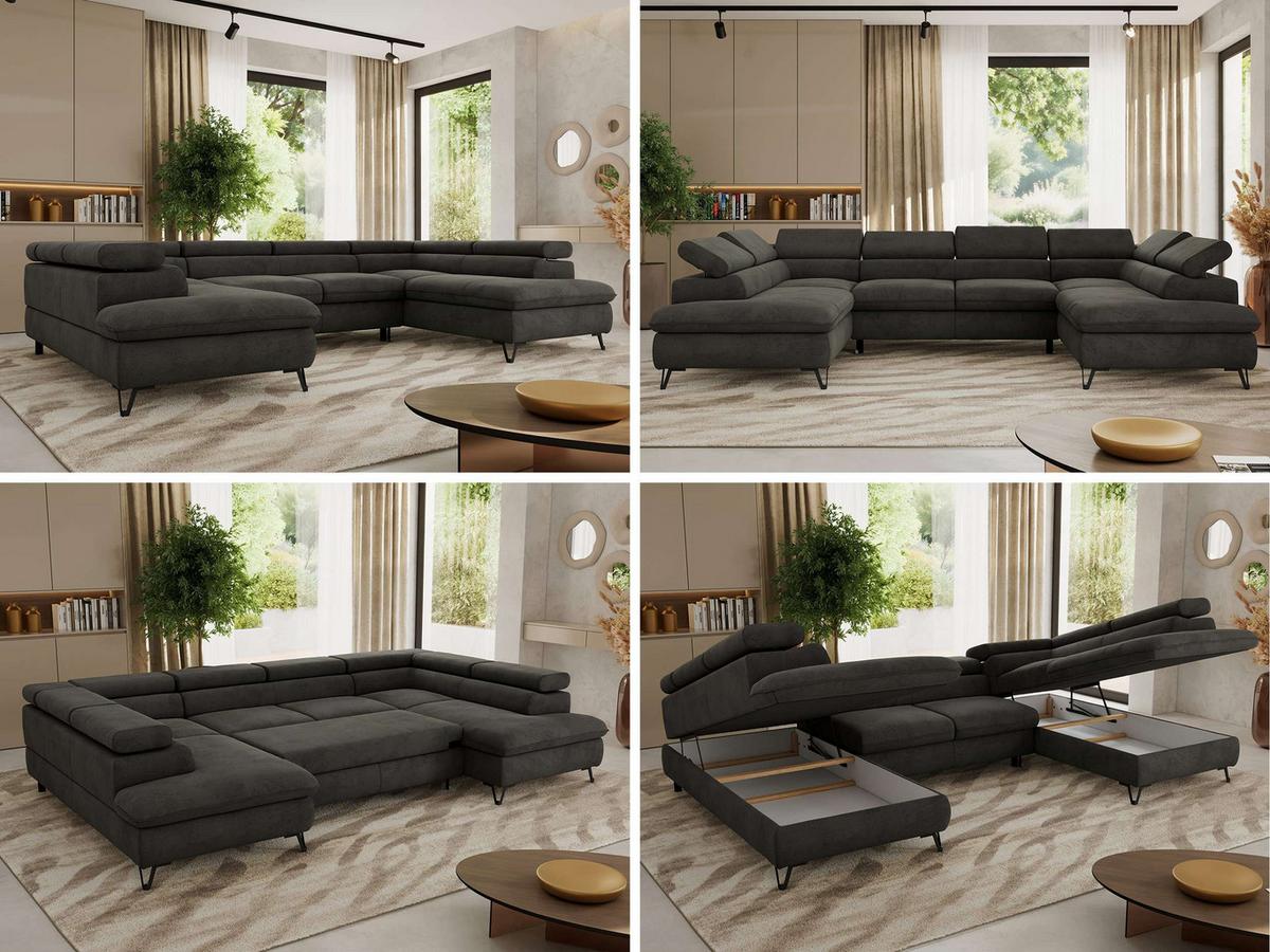 WOHNLANDSCHAFT PABLO U Velvet Dunkelgrau - Dunkelgrau/Schwarz, Textil/Metall (346/76/208cm) - MKS