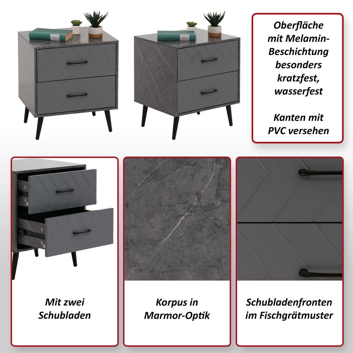 NACHTTISCH rechteckig Grau - Grau, Holz (48/55/40cm) - MCW