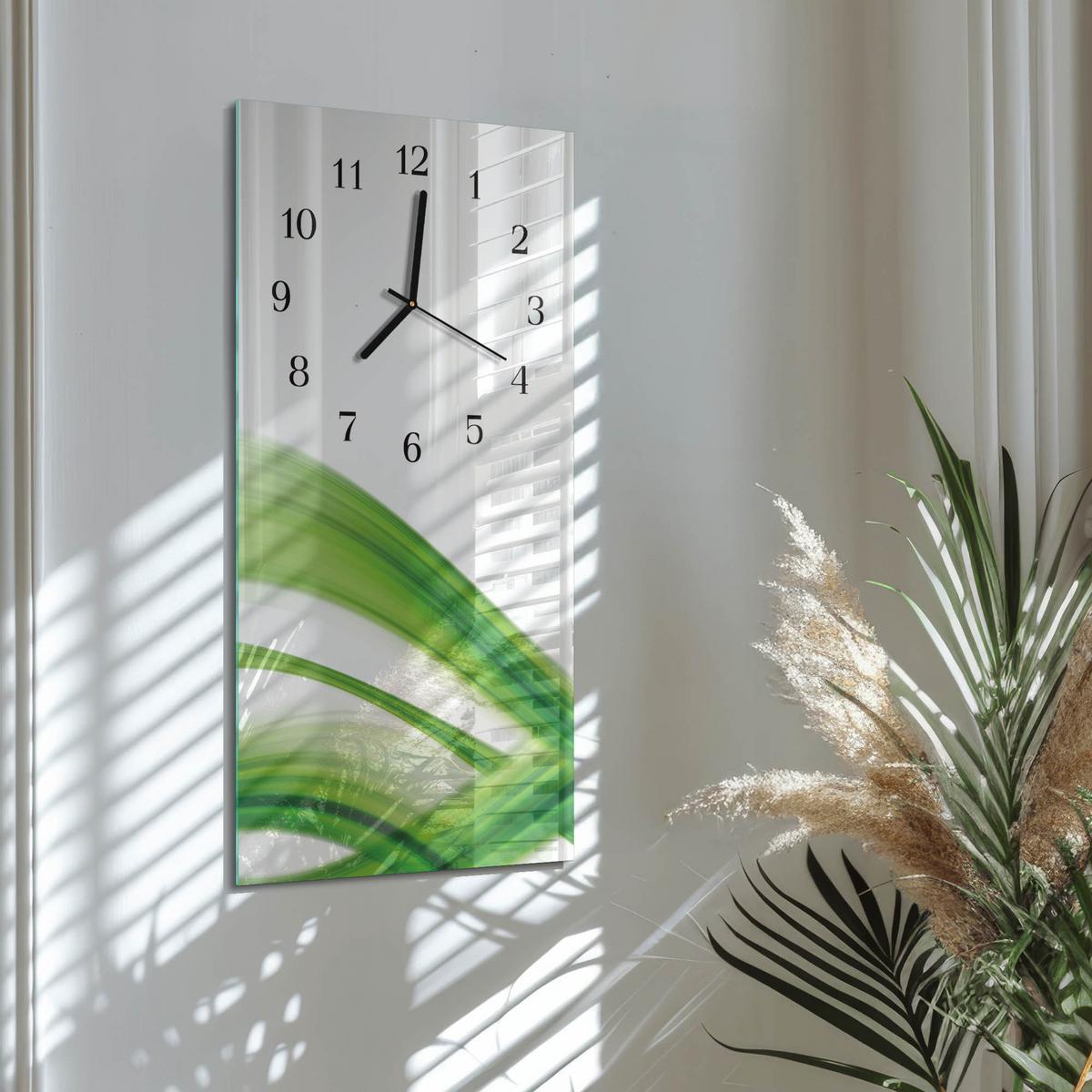 WANDUHR aus Glas 30x60 cm - Abstrakte Welle - Grün, Glas (30/60/0.4cm) - TULUP