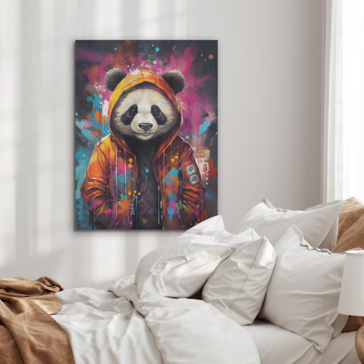 AKUSTIKBILD Panda - Jacke - Graffiti - Orange Wandbilder 60x80 cm - Orange, Kunststoff (60/80/0.9cm) - MuchoWow