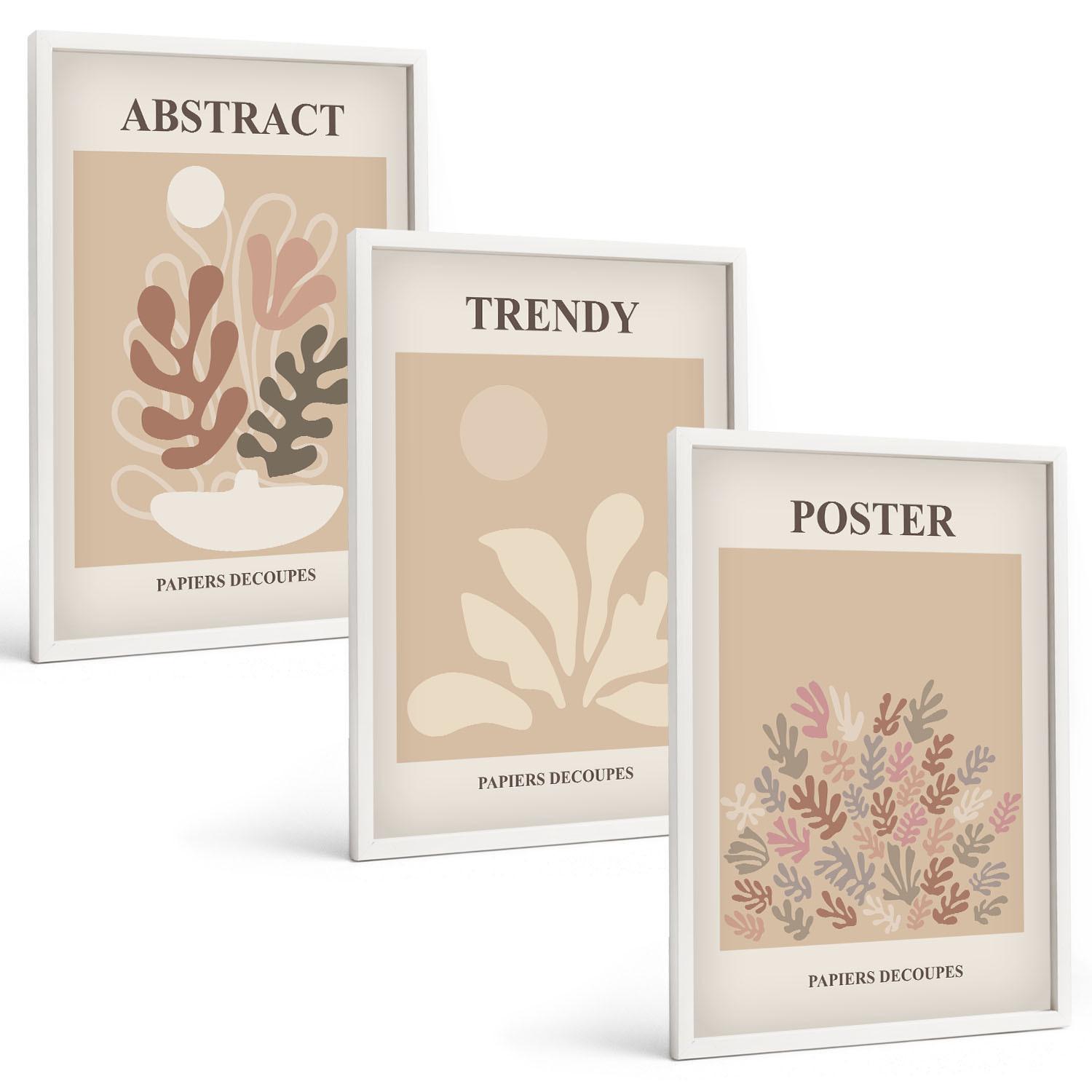 BILDER SET 3er Set - 40x60 cm Weißer Rahmen - Pflanzenmotive beige braun - Weiß, Kunststoff (40/60cm) - TULUP