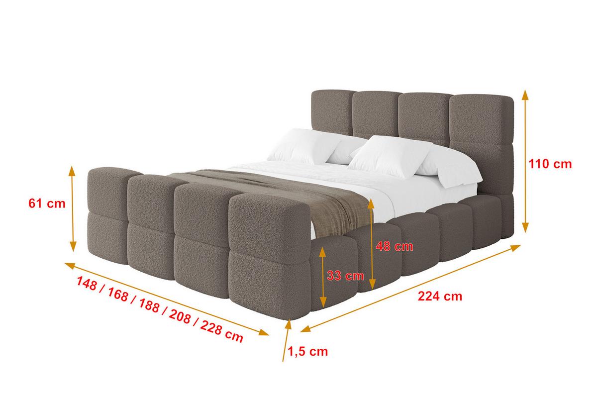 POLSTERBETT mit Bettkasten und Lattenrost mit Matratze H3/H4, Kopfteil, Boxbett, mit Stauraum - NATA-Z 140x200 Braun - Braun, Holzwerkstoff/Textil (140/200cm) - ALTDECOR
