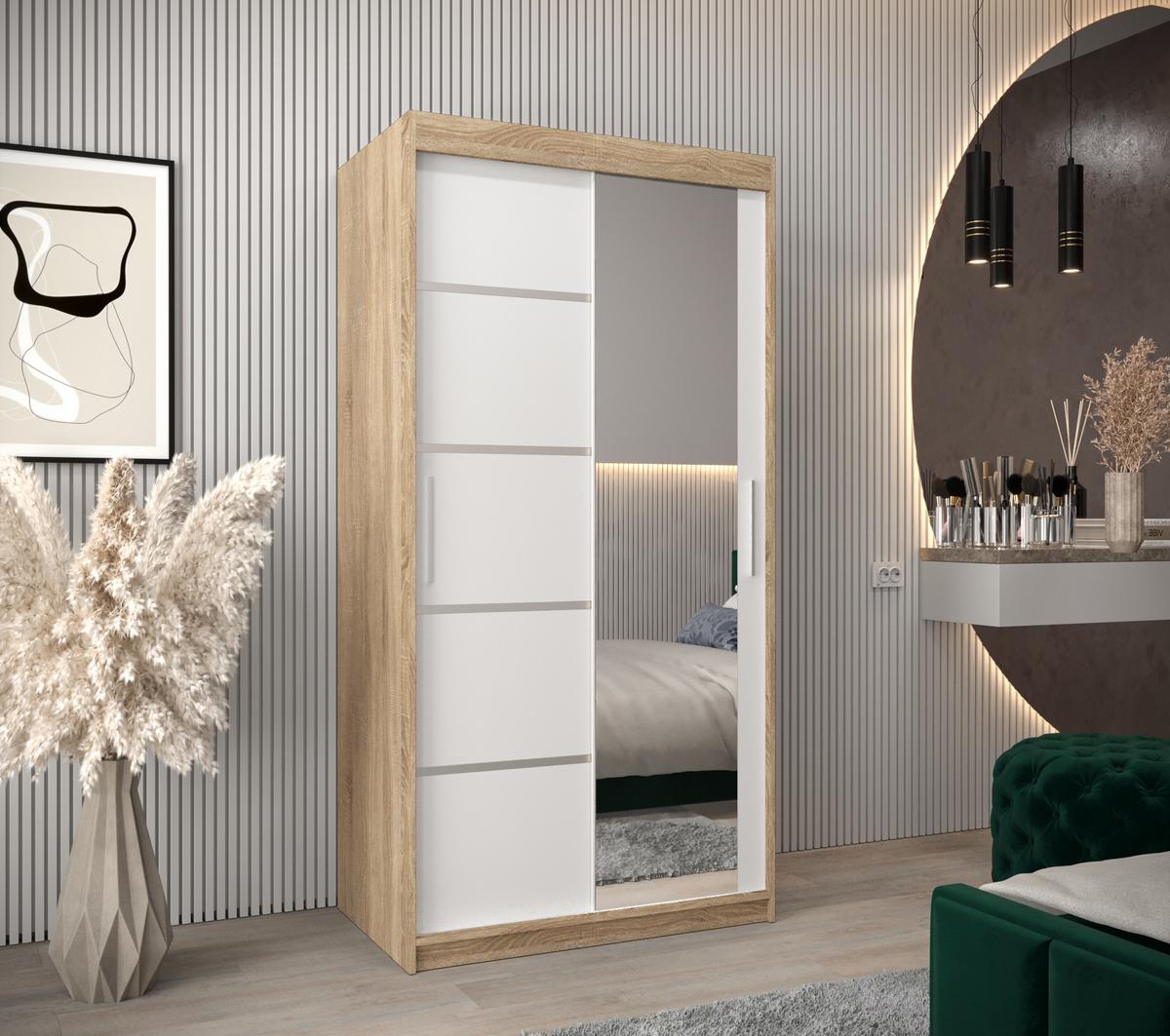 SCHWEBETÜRENSCHRANK 200/100/62 2-türig - Silberfarben/Weiß, Holz/Kunststoff (100/200/62cm) - MÖBEL KRYSPOL