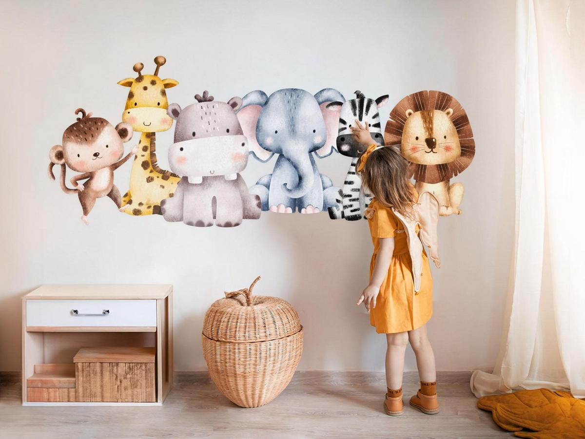 WANDAUFKLEBER 130x214cm - Wildtiersafari - Multicolor, Kunststoff (130/214/0.1cm) - Wallfluent