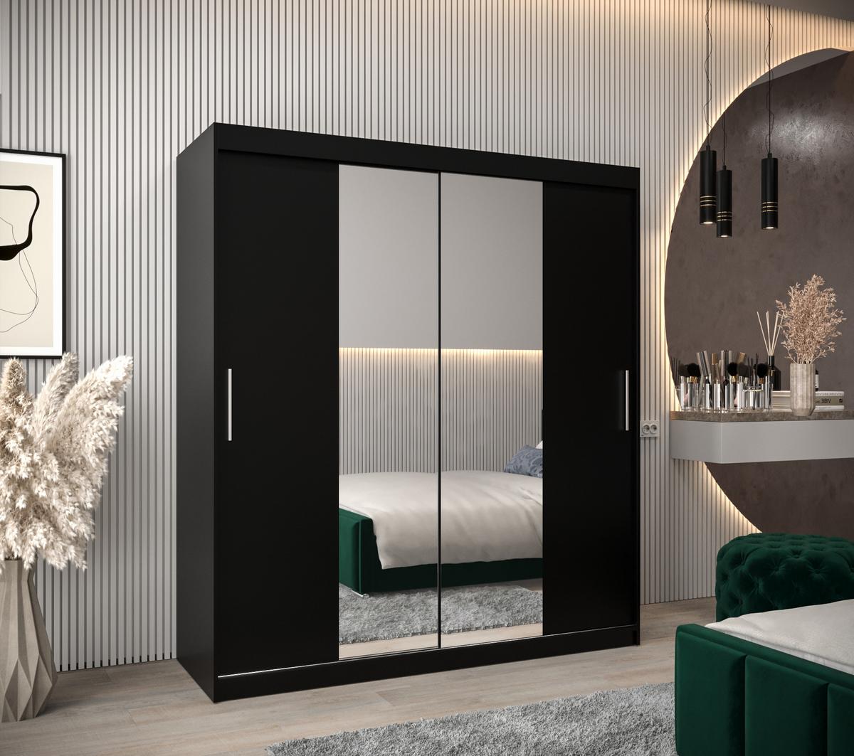 SCHIEBETÜRENSCHRANK mit Spiegel TOKYO 1 200/180/62 2-türig - Silberfarben/Schwarz, Holz/Kunststoff (180/200/62cm) - MÖBEL KRYSPOL