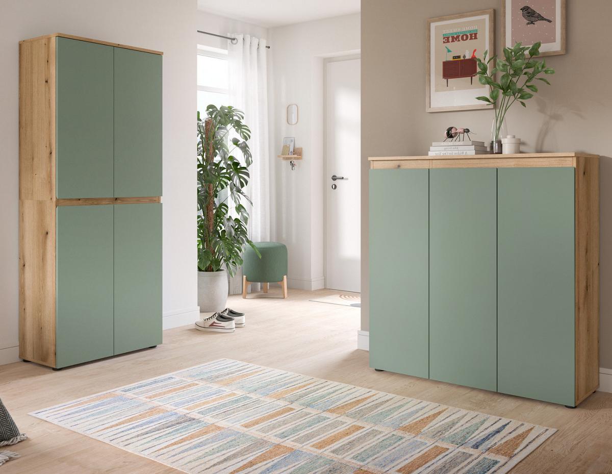 KOMMODE grün, Evoke Eiche 105 x 11 cm, Anrichte mit 10 Fächern - Eichefarben/Schwarz, Holzwerkstoff/Kunststoff (105/111/37cm) - Inn.Furn