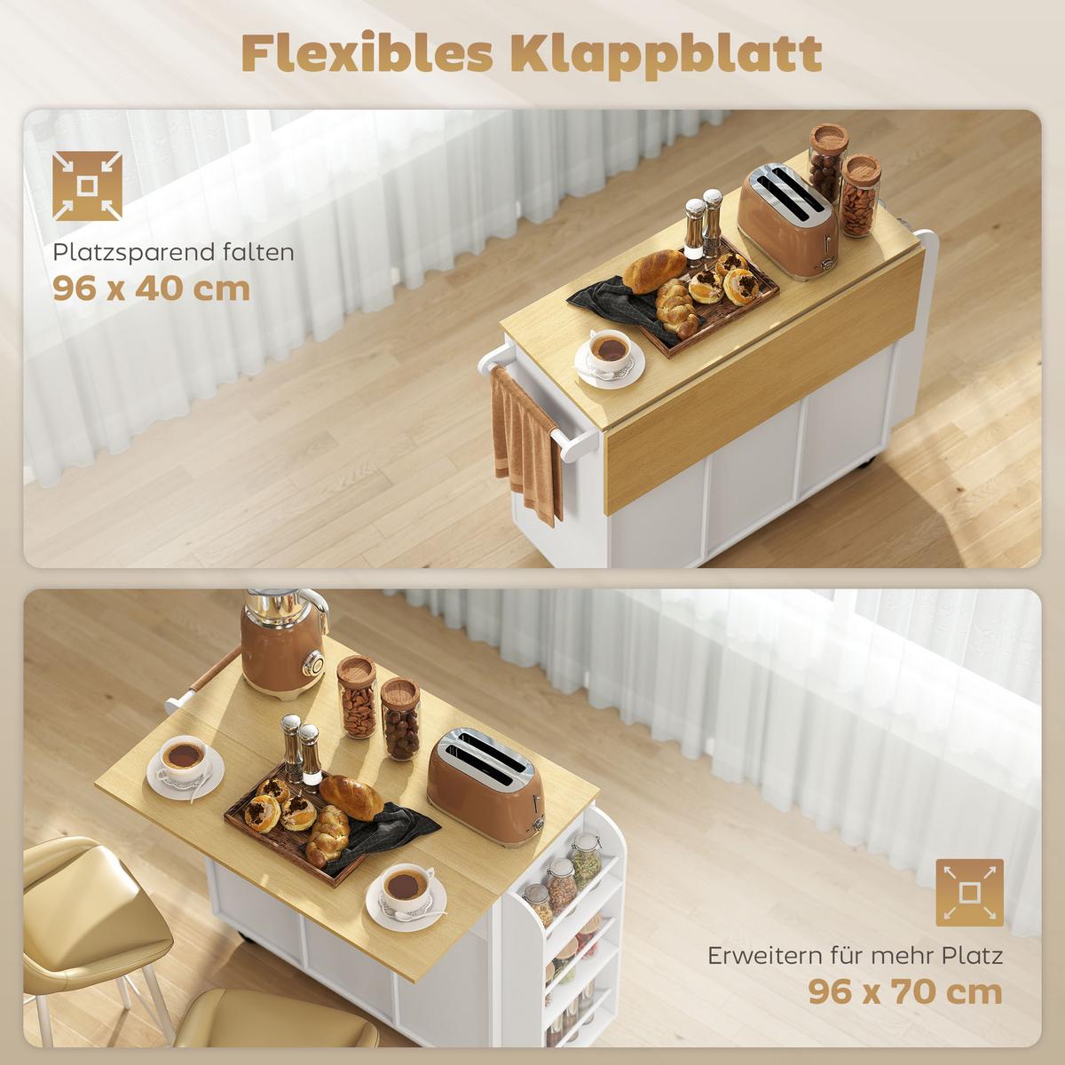 KÜCHENINSEL MDF Kiefernholz Weiß - Schwarz/Weiß, Holzwerkstoff/Metall (70/89/115cm) - HOMCOM