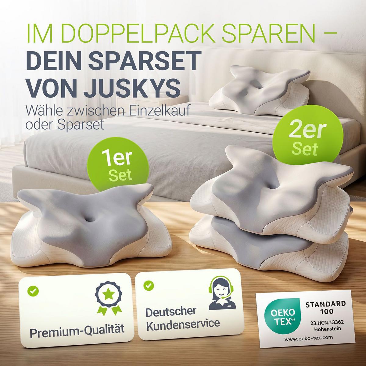 NACKENKISSEN weiß / grau (1er-Set) - Weiß, Textil (41/63cm) - Juskys