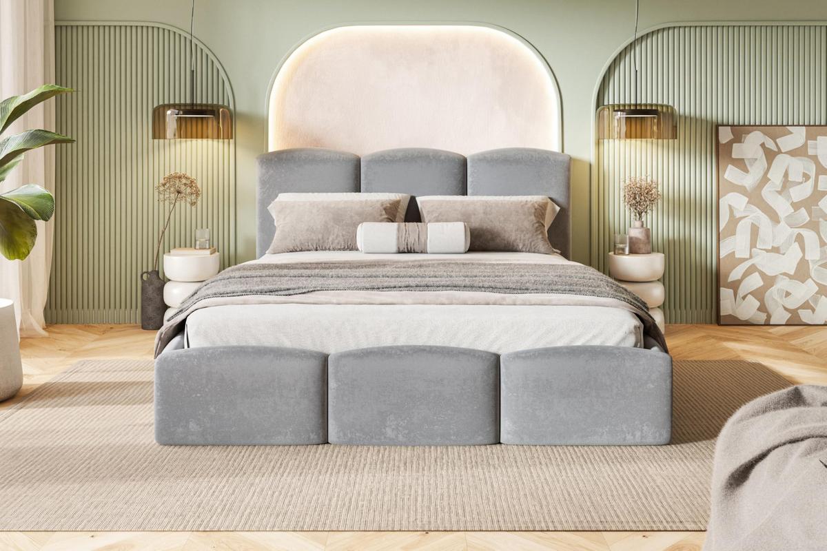 BETT 180x200 - Polsterbett mit Bettkasten und Metallrahmen - Modern Betten - Weicher Jasminstoff - Kollektion Zoya - Grau - Grau, Holz/Textil (180/200cm) - Alpi-Möbel