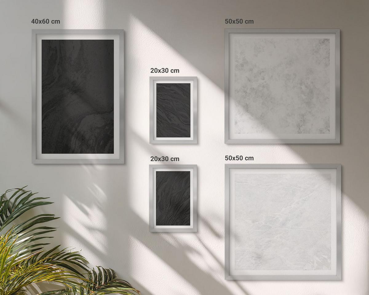 BILDER SET 5er Set - 50x50 cm & 20x30 cm & 40x60 cm Silberner Rahmen - Dunkles Licht, glamouröse Marmor - Silberfarben, Kunststoff (40/60cm) - TULUP