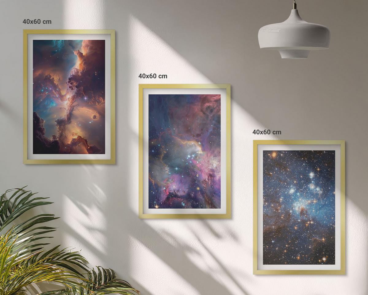 BILDER SET 3er Set - 40x60 cm Goldrahmen - Kosmische Sternenlandschaften - Goldfarben, Kunststoff (40/60cm) - TULUP