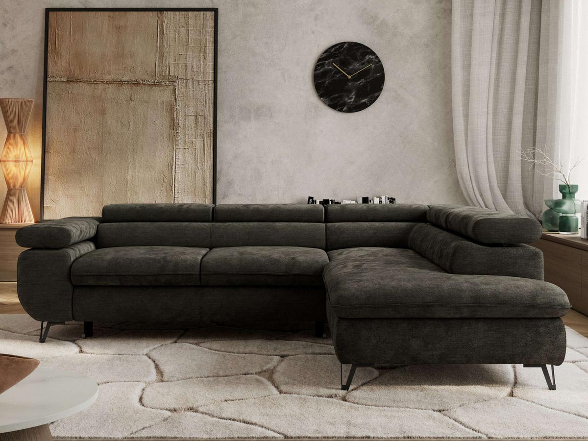 ECKSOFA PABLO L Dunkelgrau Schenille glatt - Rechts Seite - Dunkelgrau/Schwarz, Textil/Metall (273/208cm) - MKS