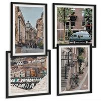 BILDER SET 4er Set - 50x50 cm & 40x60 cm Schwarzer Rahmen - Stadtansichten von Gebäuden - Schwarz, Kunststoff (50/50cm) - TULUP