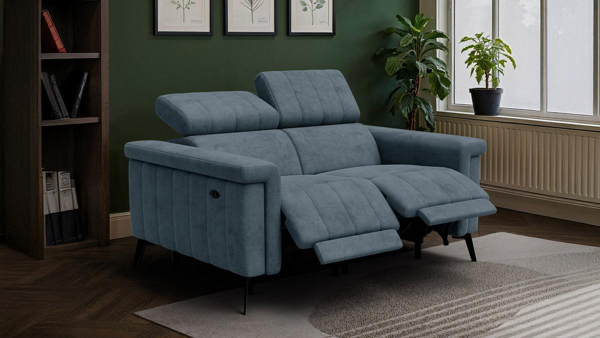 RELAXSOFA NORDEL 2-Sitzer, blaugrau - Blaugrau/Schwarz, Holz/Textil (150/80/105cm) - Wozimo