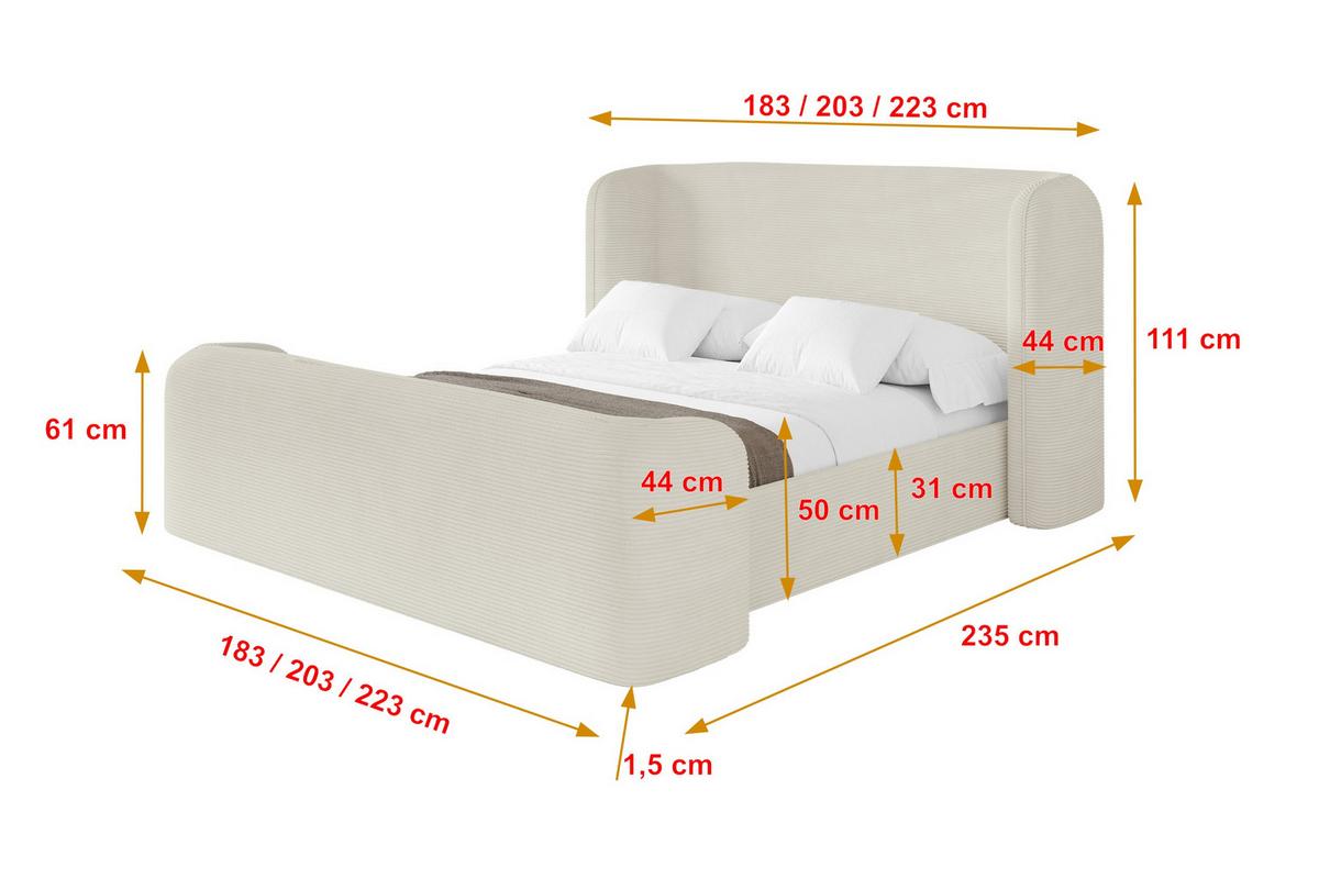 POLSTERBETT mit Bettkasten, Fußteil und Lattenrost, Bett mit Matratze H3/H4 - ESTI-Z 140x200 Creme - Creme, Holzwerkstoff/Textil (140/200cm) - ALTDECOR