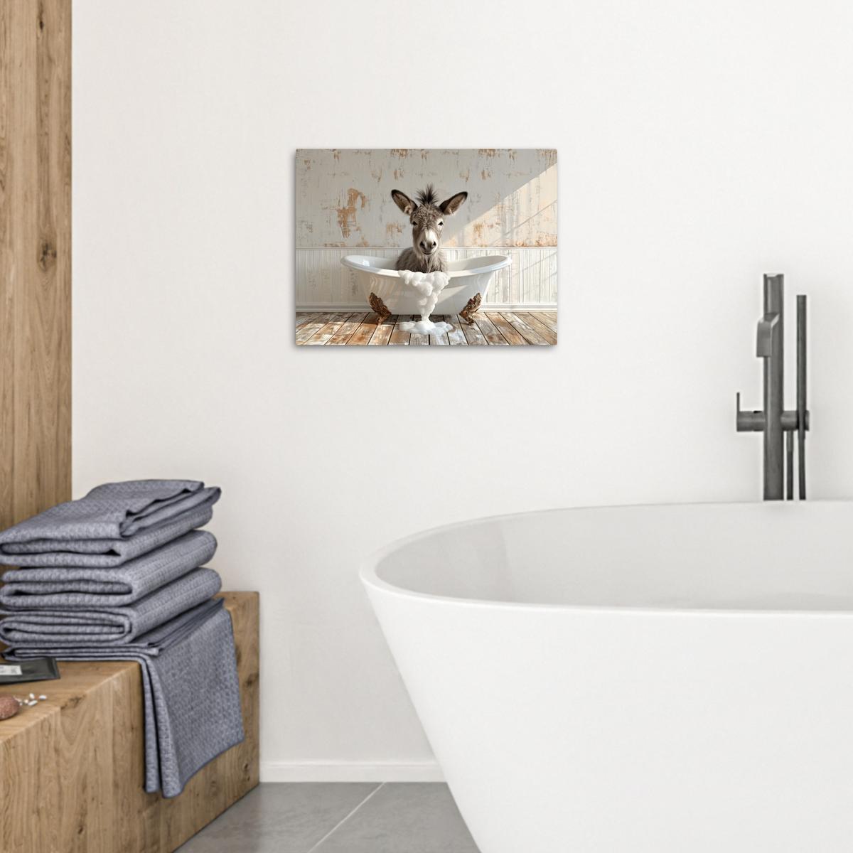 LEINWANDBILD Esel - Tiere - Badewanne - Schaumstoff Wandbild 40x30 cm - Weiß, Textil (40/30cm) - MuchoWow