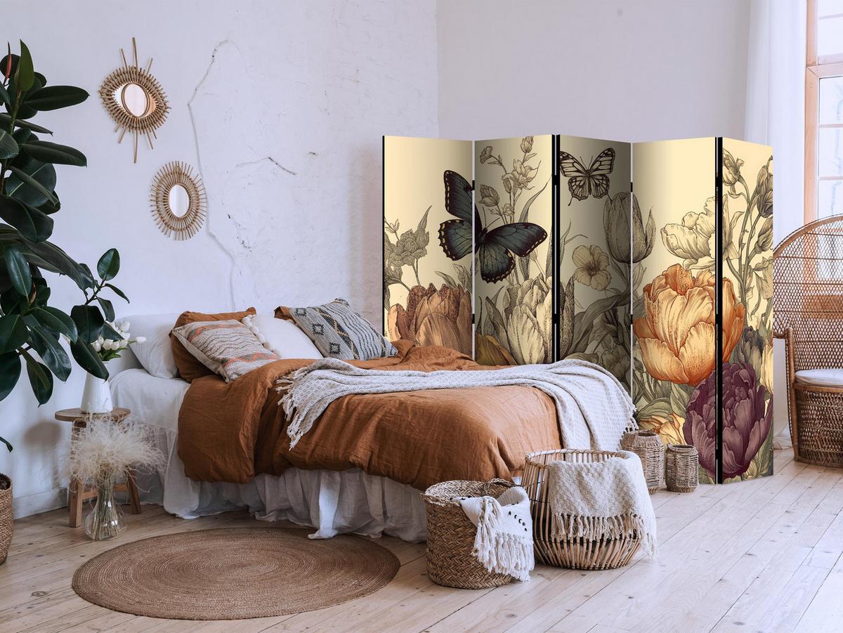 PARAVENT 5-tlg 225x172 cm Tulpen im Retro - Multicolor, Holz/Textil (225/172/3cm) - Muralo