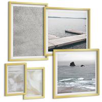 BILDER SET 5er Set - 50x50 cm & 20x30 cm & 40x60 cm Goldrahmen - Abstraktes Design, moderne Texturen - Goldfarben, Kunststoff (40/60cm) - TULUP