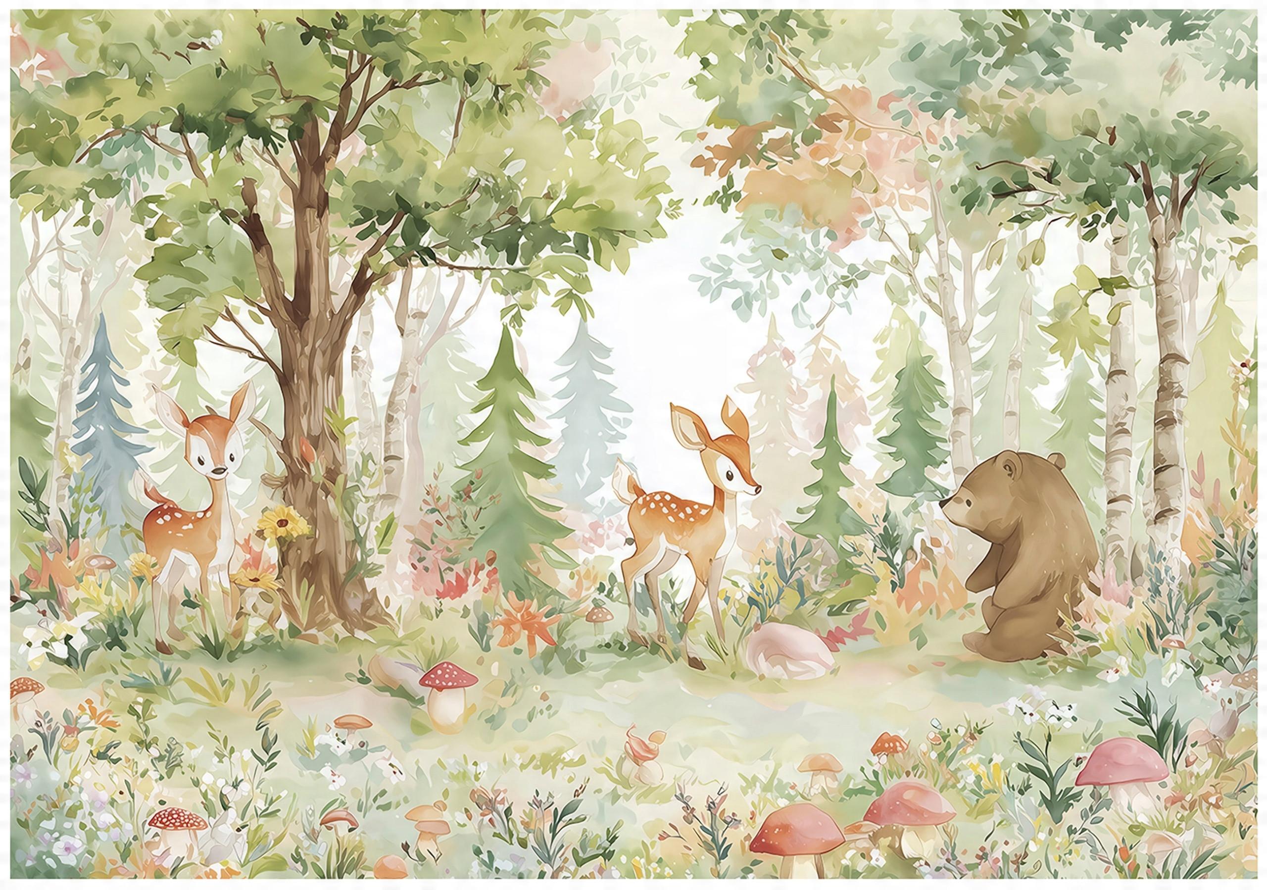 FOTOTAPETE Kinderzimmer Tiere Wald 150x105 - Multicolor, Papier (150/105cm) - Wallarena