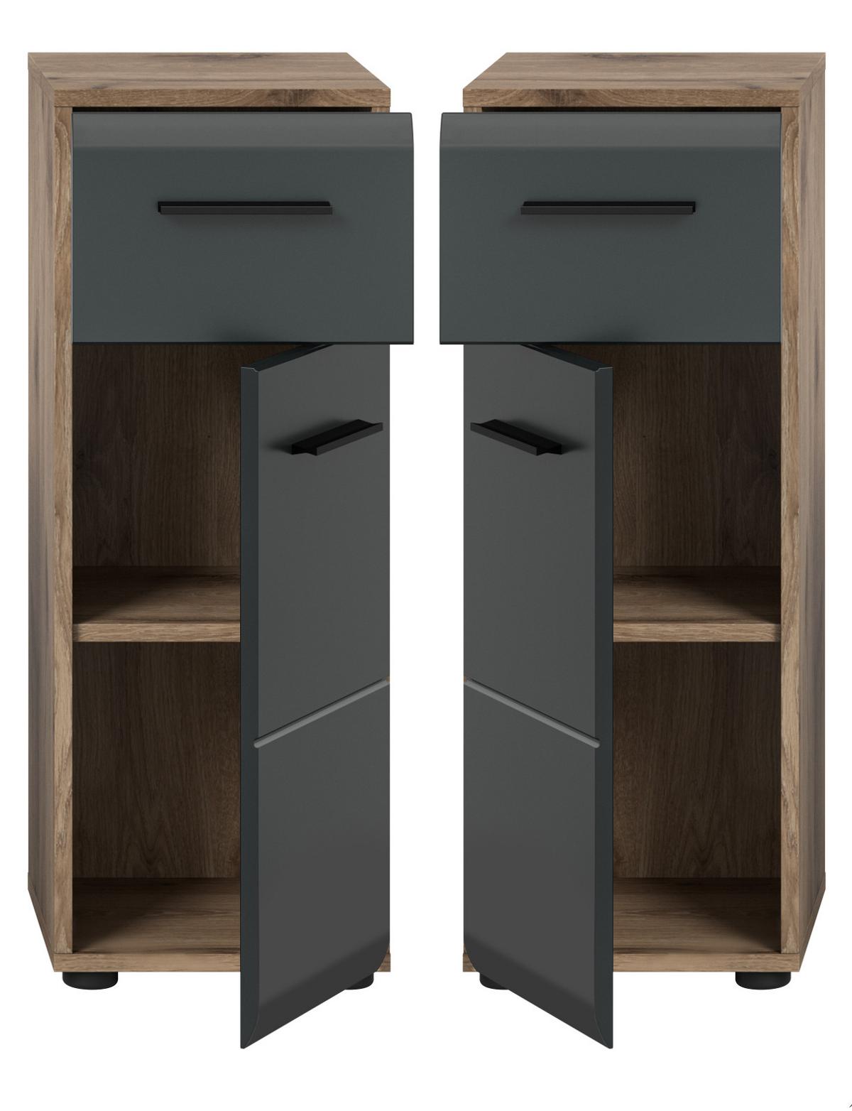 MIDISCHRANK schwarz matt, Eiche Nox, Bad Kommode 30 x 80 cm mit Vollauszug - Eichefarben/Schwarz, Holzwerkstoff/Kunststoff (30/80/30cm) - Inn.Furn
