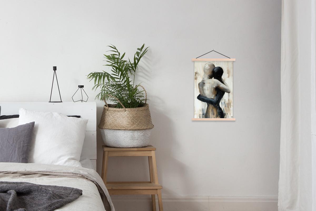 POSTER MIT MAGNETLEISTEN Abstrakt - Liebe - Schwarz und weiß - Modern Deko Wohnzimmer 40x60 cm - Schwarz, Textil (40/60/0.15cm) - MuchoWow
