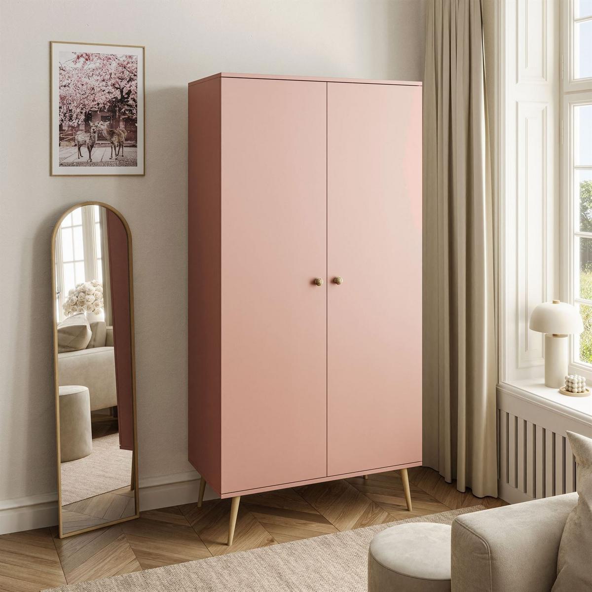 KLEIDERSCHRANK Zweitüriger HARMONY Natürlich Rosa - Rosa, Holzwerkstoff (100/202/52cm) - Lookway