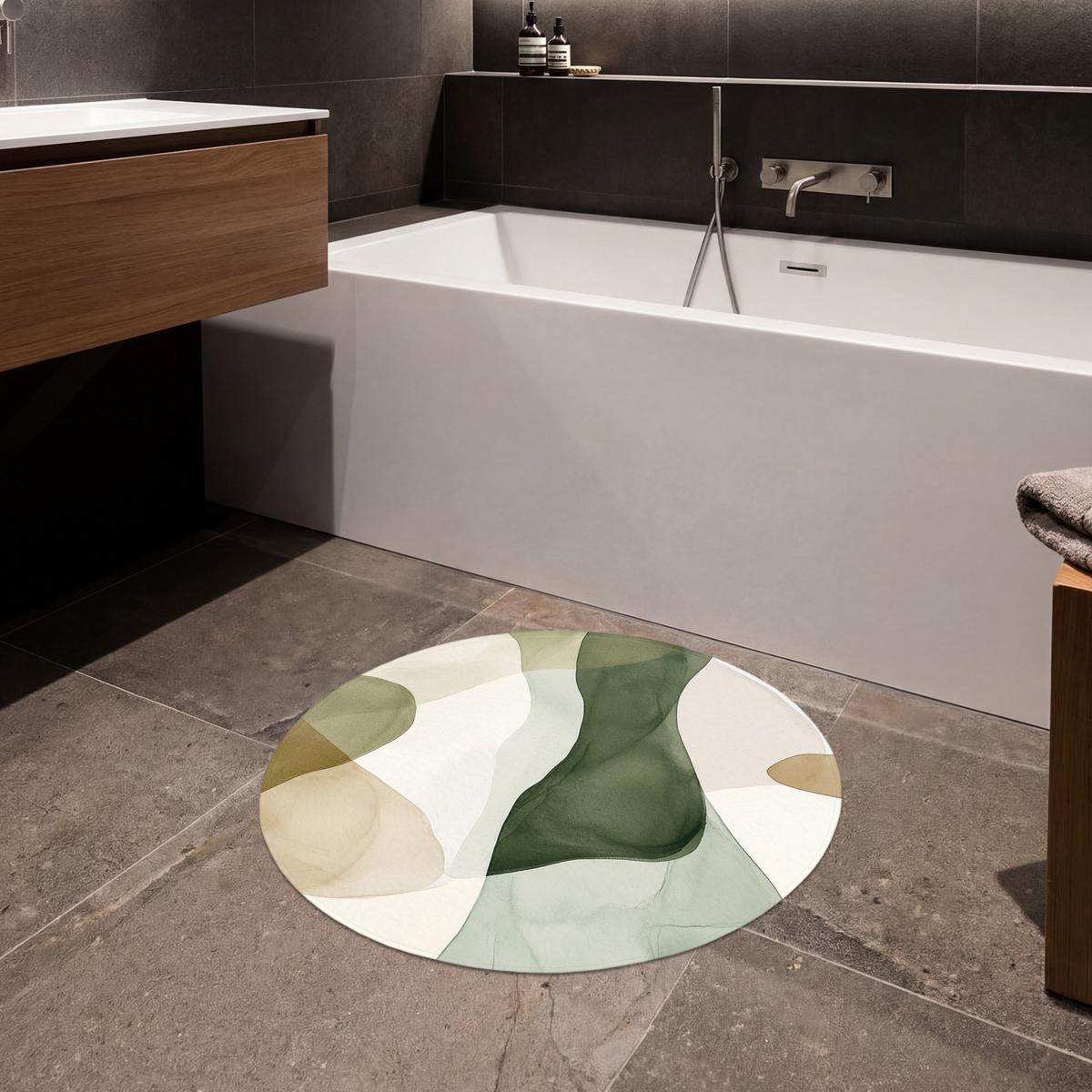 BADEMATTE Japandi - Abstrakt - Grün Badvorleger 70x70 cm - Grün, Textil (70/70cm) - OnlyWow