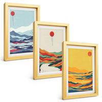 BILDER SET 3er Set - 20x30 cm Goldrahmen - Abstraktion von farbenfrohen Bergen und Flüssen - Goldfarben, Kunststoff (20/30cm) - TULUP