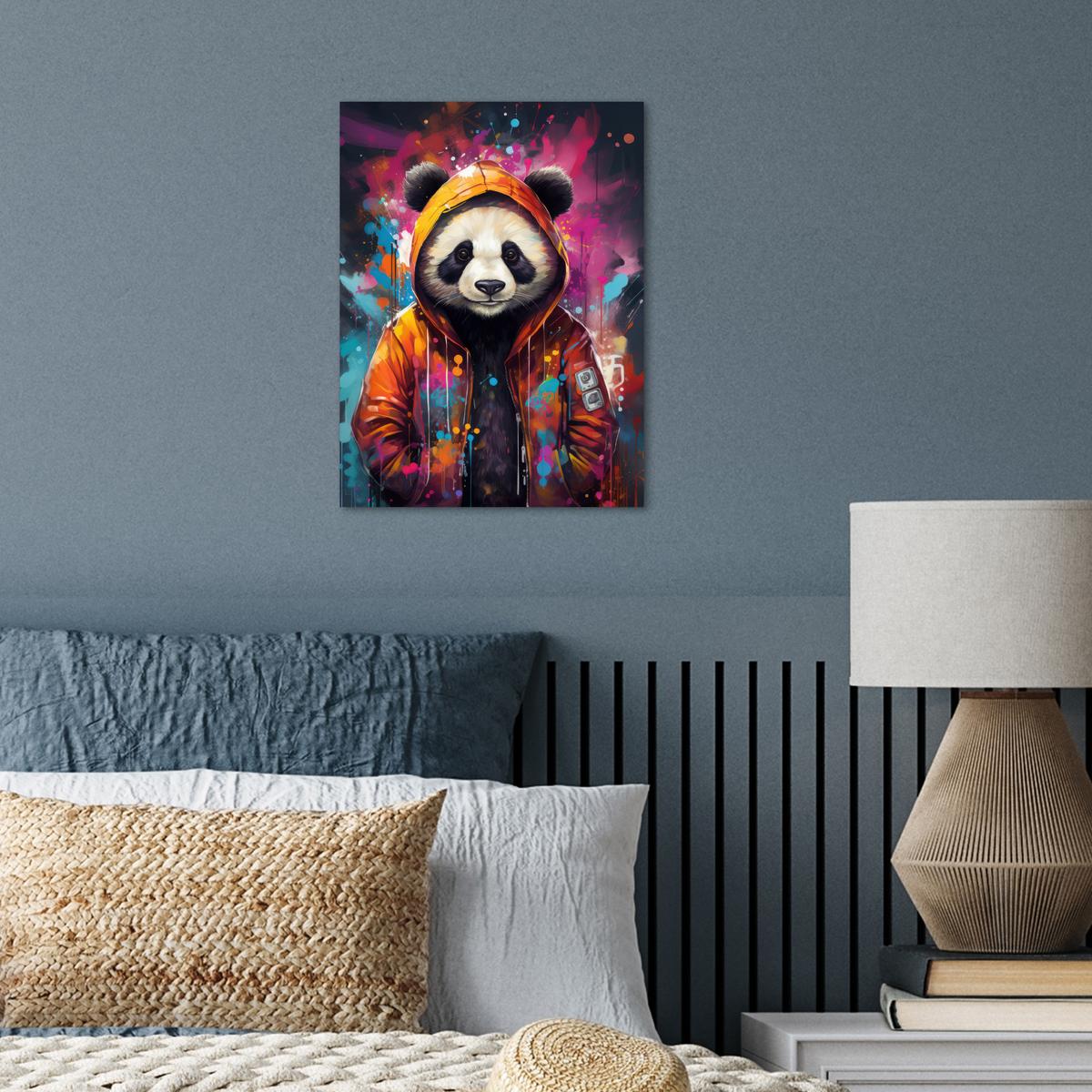 POSTER Panda - Jacke - Graffiti - Orange Wandbilder 30x40 cm - Orange, Papier (30/40/0.1cm) - MuchoWow