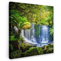 LEINWANDBILD Dschungel - Wasserfall - Australien - Pflanzen - Natur Deko Wohnzimmer 20x20 cm - Dunkelgrün, Textil (20/20cm) - MuchoWow
