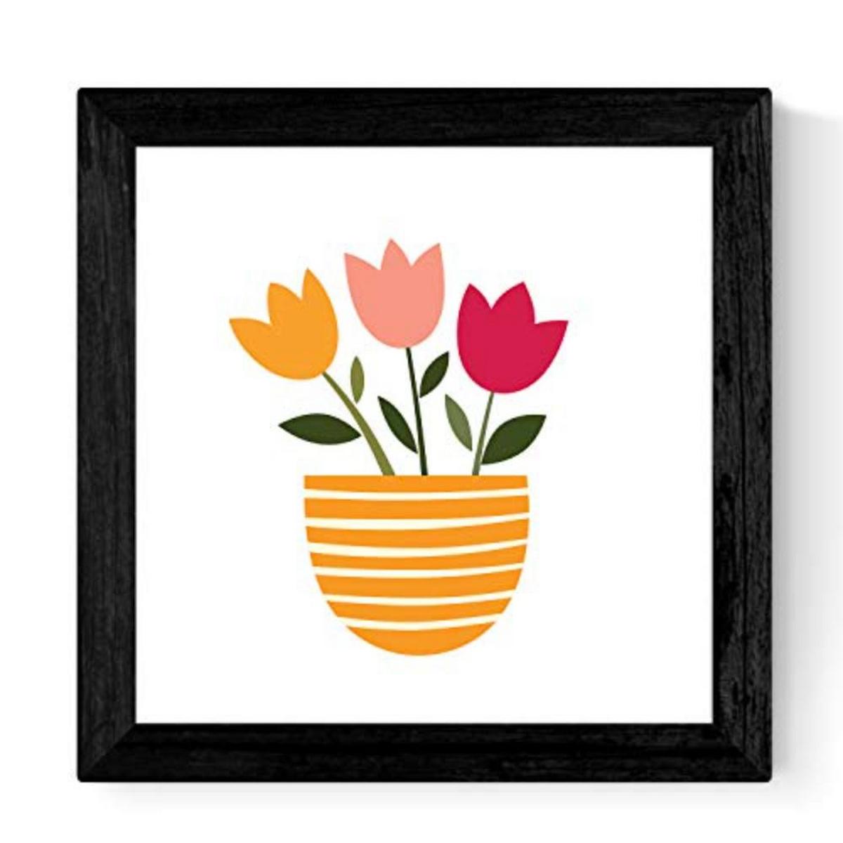 POSTER Set mit 4 blinkenden Blumensträuße 25x25 cm Schwarzer Rahmen - Schwarz, Papier (25/3cm) - Nacnic