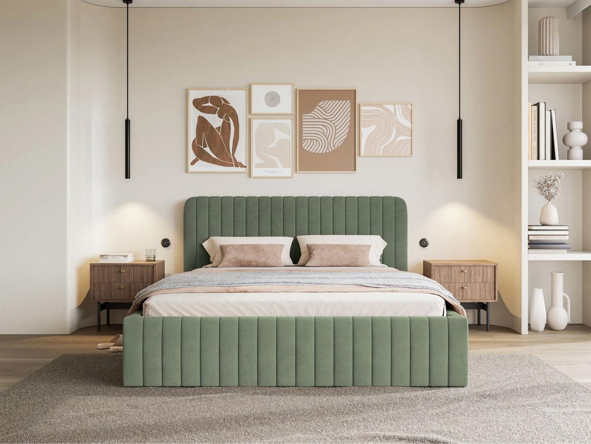 POLSTERBETT Saliano Eukalyptusgrün 160x200 cm - Dunkelgrün, Holz/Textil (160/200cm) - Selsey