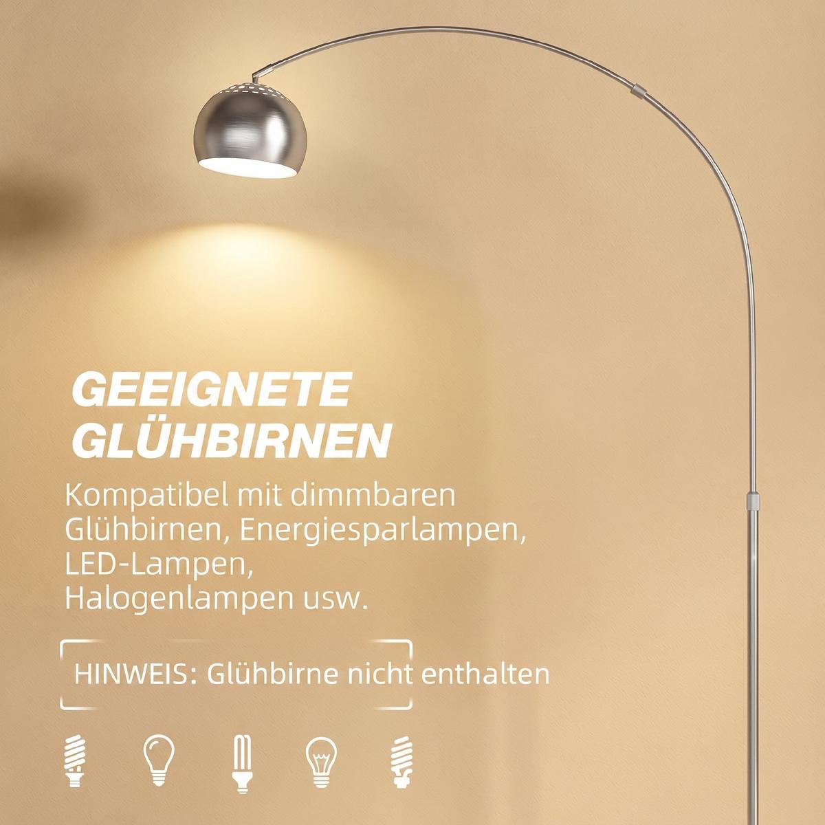 STEHLAMPE Metall Marmor Silber - Silberfarben, Metall (26/100/167cm) - HOMCOM