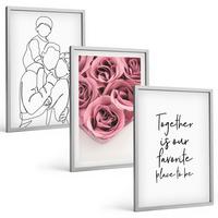 BILDER SET 3er Set - 40x60 cm Silberner Rahmen - Rosensträuße als Familienzeichnung - Silberfarben, Kunststoff (40/60cm) - TULUP
