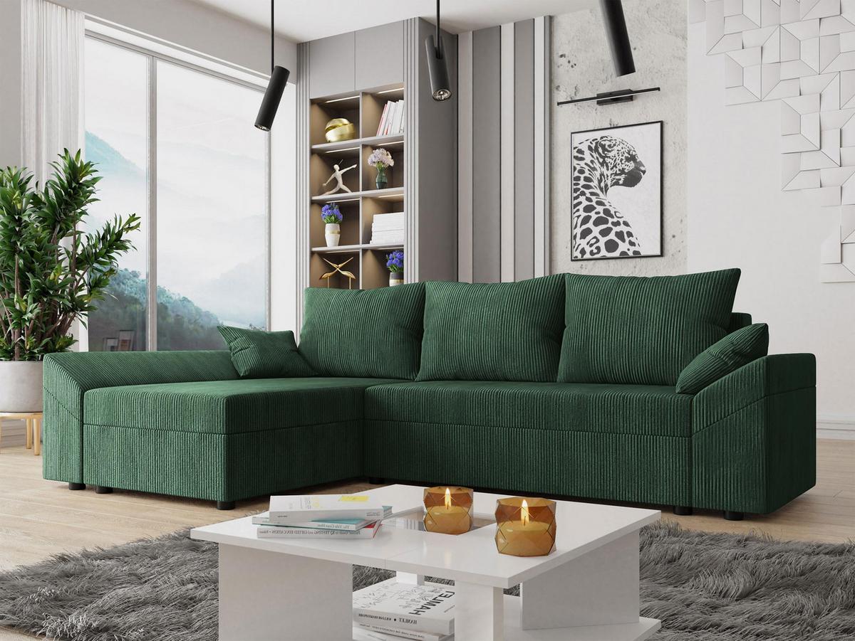 ECKSOFA Dante L Cord - Schwarz/Grün, Holz/Kunststoff (240/140cm) - MIRJAN24