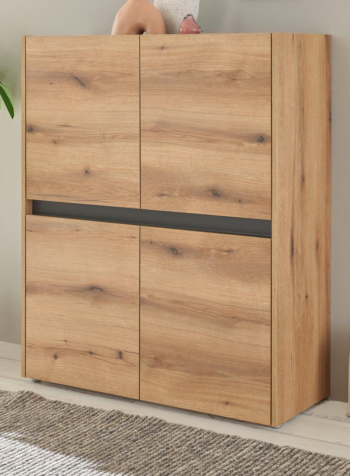 HIGHBOARD Evoke Eiche, Grau, 100 x 120 cm, Kommode 4-türig 8 Fächer - Eichefarben/Schwarz, Holzwerkstoff/Kunststoff (100/120/40cm) - Furn.Design