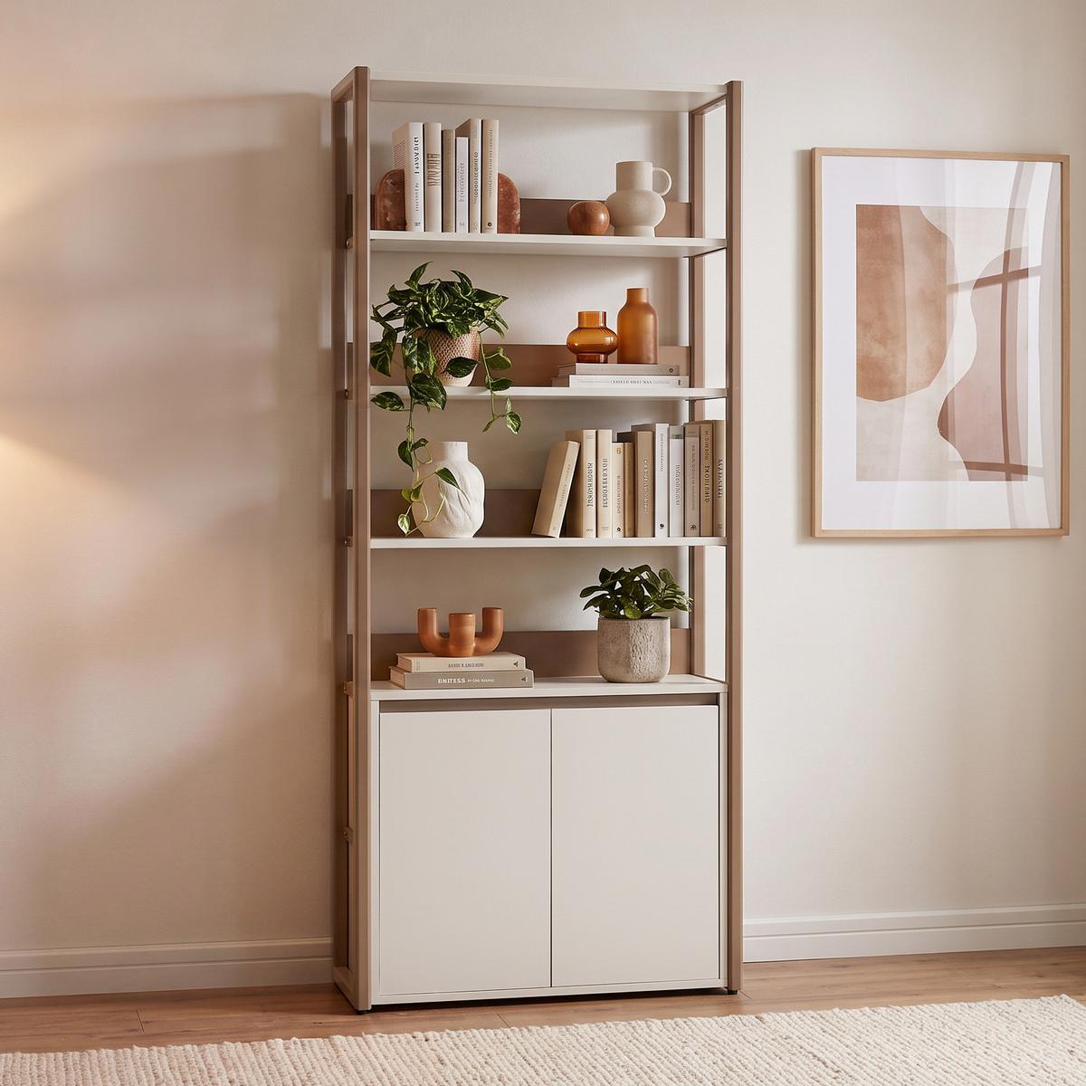 BÜCHERREGAL Boreo aus Metall mit 2 Türen, 80 cm, Kaschmir+Hellbraun - Kaschmir/Hellbraun, Metall (80/192/30cm) - Beautysofa